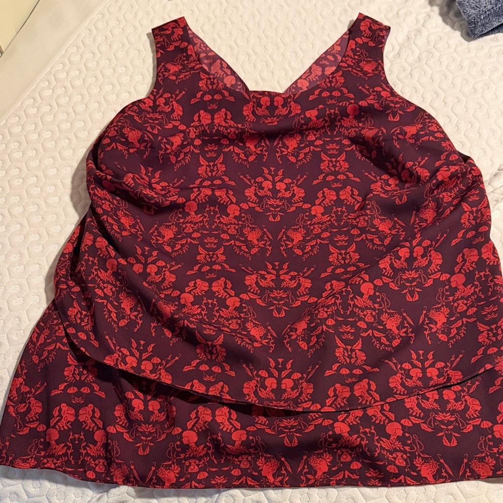 CAbi Dark Red and Burgundy Floral Tank Top